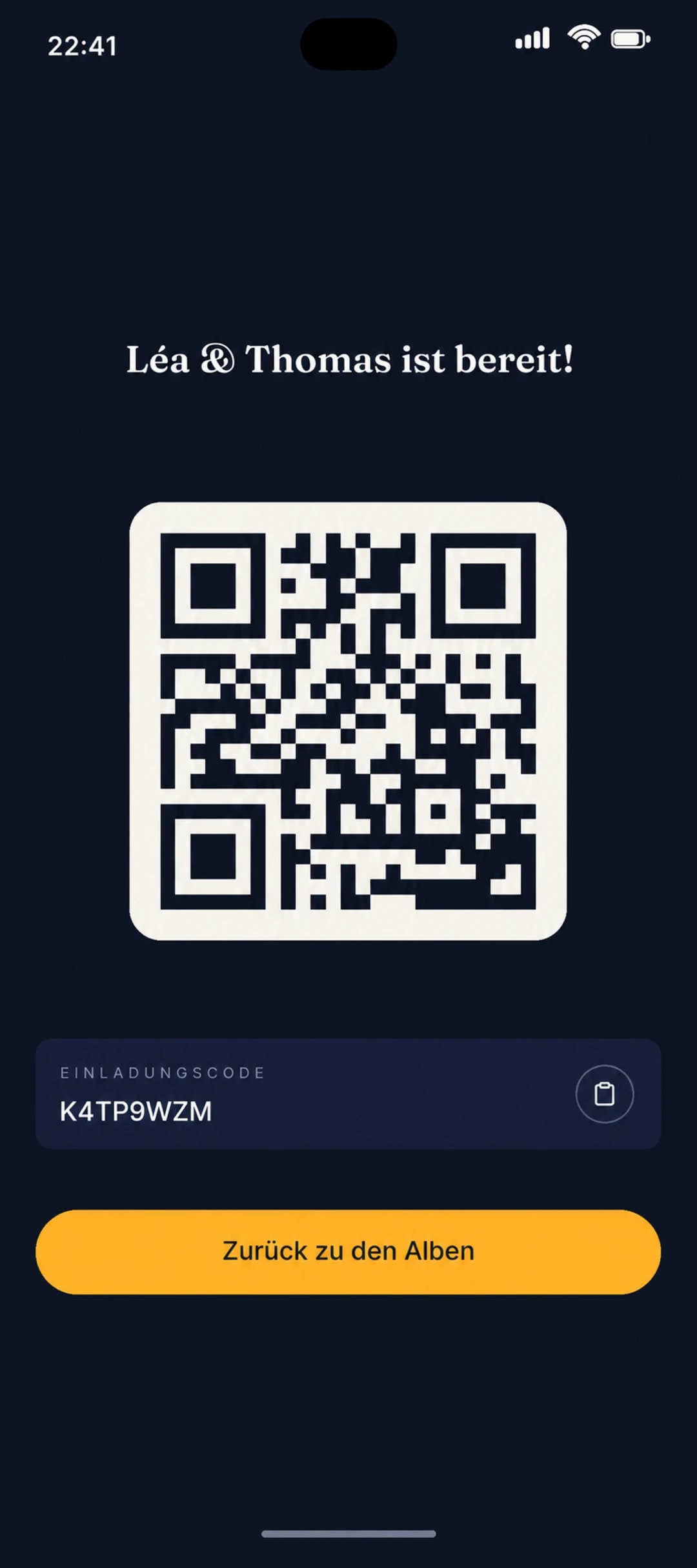 QR-Code zum Teilen mit den Gästen bereit