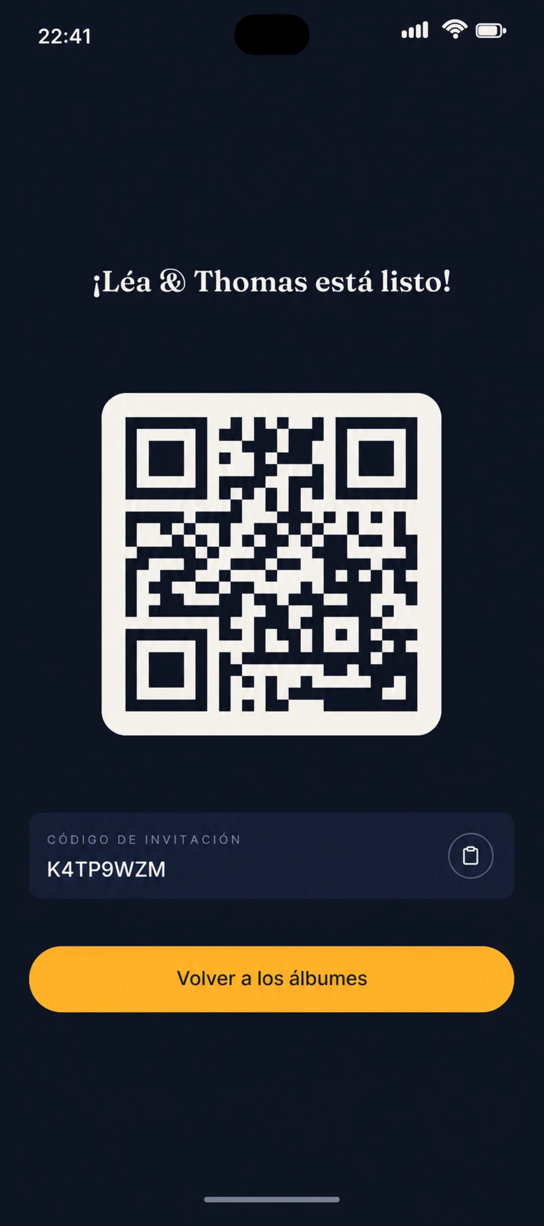 Código QR listo para compartir con los invitados