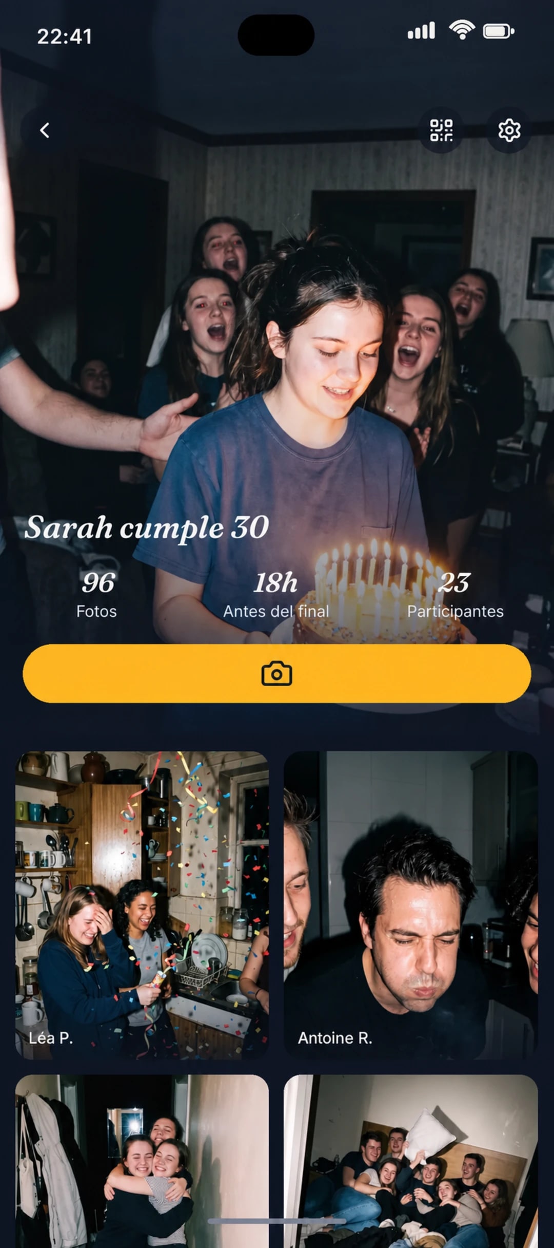 Álbum de fotos compartido de un cumpleaños en Reveal