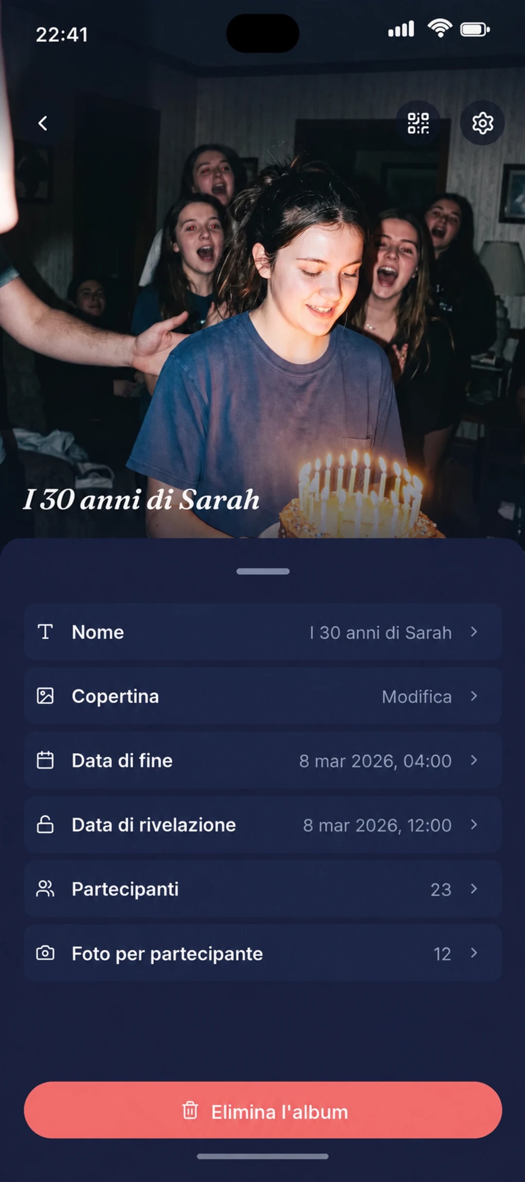 Impostazioni di un album Reveal