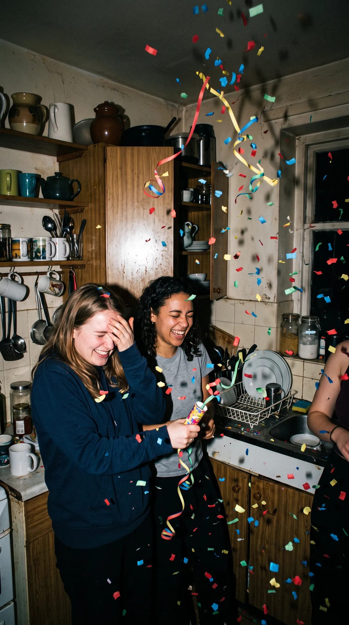 Confettis lancés dans la cuisine