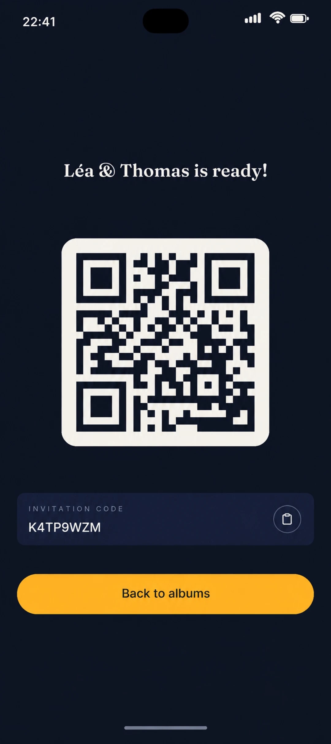 QR code ready to share with guests