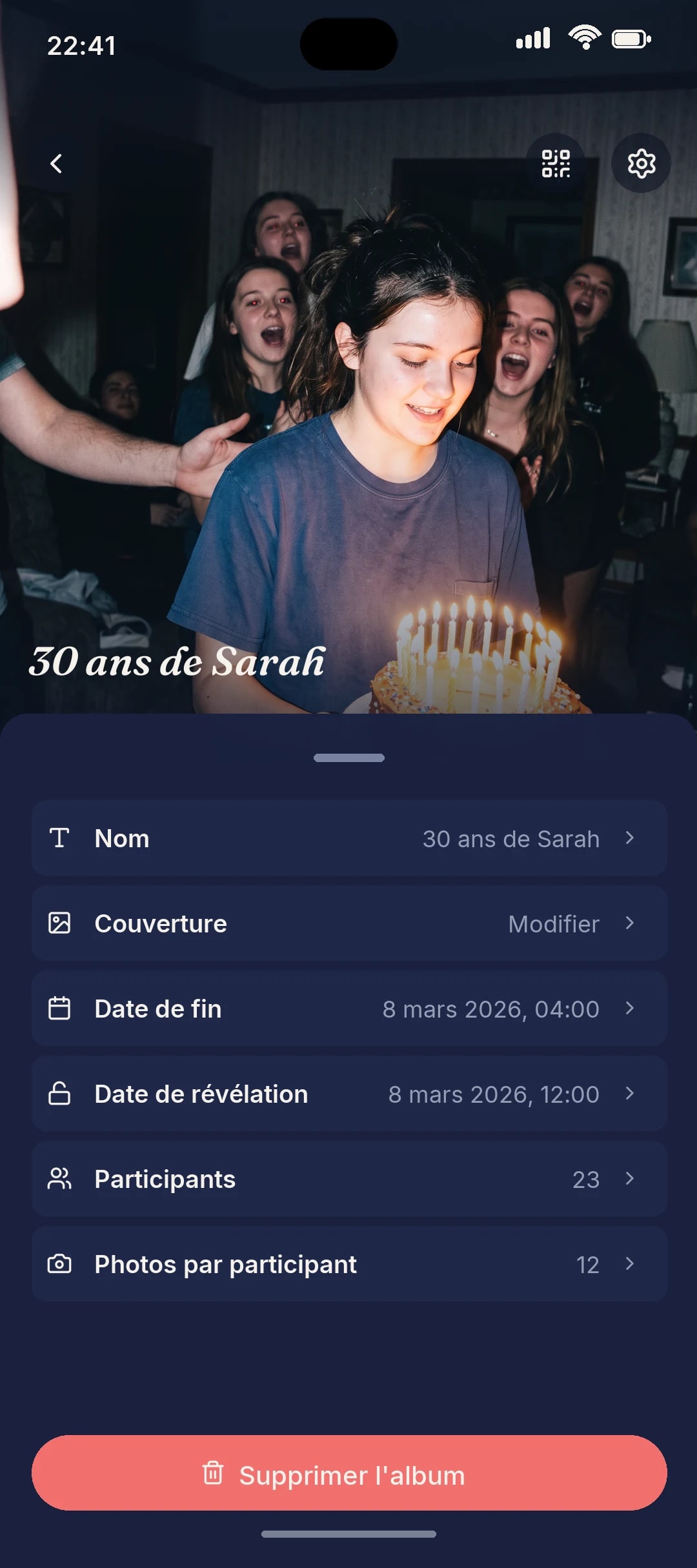 Réglages d’un album Reveal